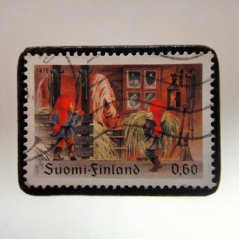 アップサイクル　フィンランド　クリスマス切手ブローチ 4289