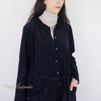 [予約販売] シャツコールブラック丸襟羽織りワンピースの画像