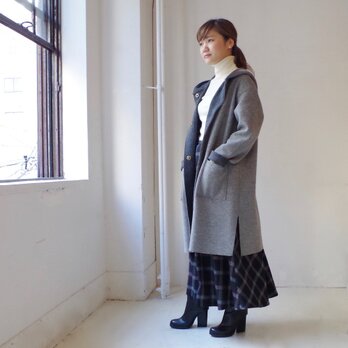 ウールリバーシブルフードコーディガン(light gray & dark gray)