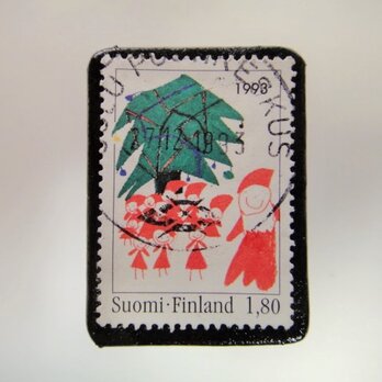 アップサイクル　フィンランド　クリスマス切手ブローチ 4295