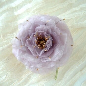 シルクオーガンジーの薔薇 ゴールデンパープル*コサージュの画像