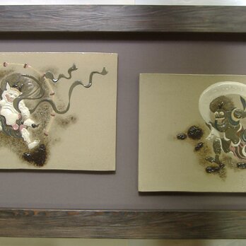 尾形光琳「風神雷神図」レリーフ陶板の画像
