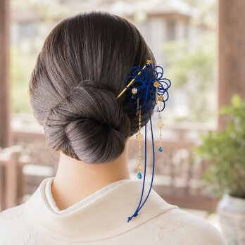 飾り結びかんざし「槙とそら」【＋チェコビーズ】浴衣・着物・フォーマルな和装ヘアに。