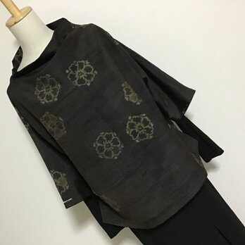 着物リメイク    ボトルネックプルオーバー    七分袖    手織り節紬の画像