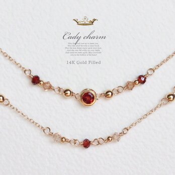 Candy charm 14KGF2連Bracelet/ガーネット1月誕生石の画像