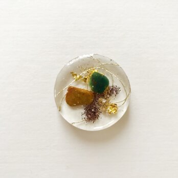 【ike】糸と石のレジンヘアゴム   秋の池 ［茶と緑の石］の画像