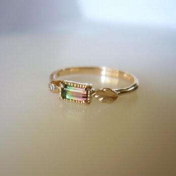 バイカラートルマリンとダイヤのK10の指輪の画像