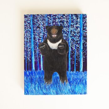 油絵　原画「けものみち1」Ｆ0サイズ　ツキノワグマ　熊　クマの画像