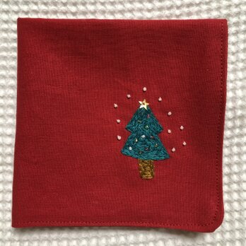 コットンの刺繍ハンカチ☆ホワイトクリスマス