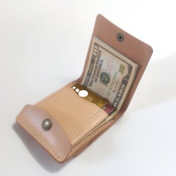 【染色可】海外旅行用 コインケース付小さい紙幣のマネークリップ CMC-02k 小銭入れ付札ばさみ ヌメ革生成りの画像