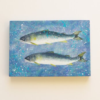 油絵　原画「清流」ＳＭサイズ　鮎　あゆ　魚　川の画像