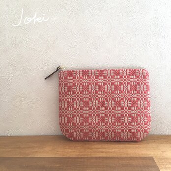 pouch[手織り小さめポーチ]レッド×アイボリーファスナーの画像
