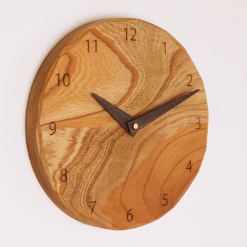 木製 掛け時計 丸 ケヤキ材41の画像