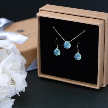 #652_B_SET★K10★1点もの現品★極上クリソプレーズ★一粒ピアスとネックレスのSET