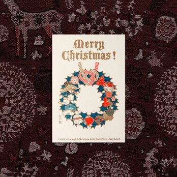 クリスマス　ポストカード　Japanese wreath　2枚組の画像