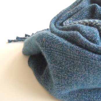 手織りカシミアマフラー・・青に水色の画像