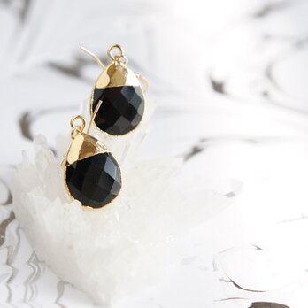 【14KGF】Earrings,Gemstone,Pear-Shaped Black Onyxの画像