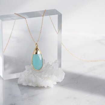 【14KGF】 Long Necklace,Gemstone,Pear-Shaped Aqua Chalcedonyの画像