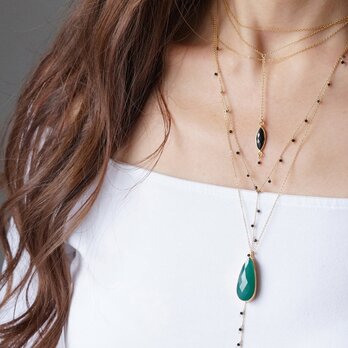 【14KGF】 Necklace,Gemstone Teardrop Green Onyxの画像