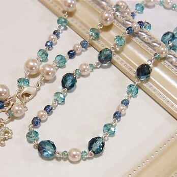 ブルー＆パールのWフェイスネックレス