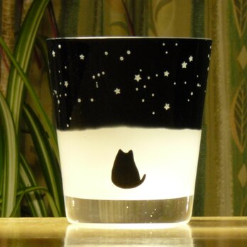 黒猫と冬の星座のフリーグラス　 (1個）の画像
