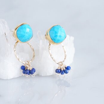 2way Stud Earrings,Gemstone Blue Turquoise,Lapis Lazuliの画像