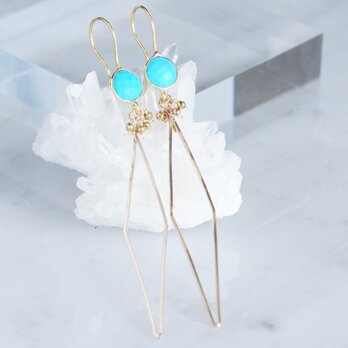 Long Dangle Earrings,Gemstone Turquoise -14KGF Diamond Shape-の画像