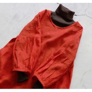ギャザー裾ワンピースlithuanian linen100%の画像