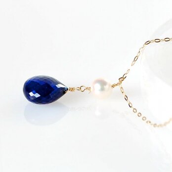 極上品　大粒[K10YG]ブルーサファイア　アコヤ真珠・ネックレスの画像