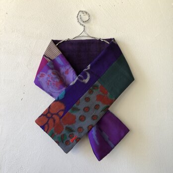 銘仙×別珍の小さな襟巻き266（紫）ストール ネックウォーマー プチマフラー リバーシブルの画像
