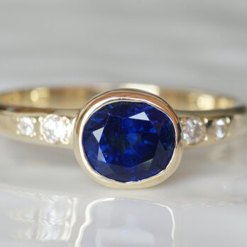 K10製　ブルーサファイアとダイヤモンドのリングの画像