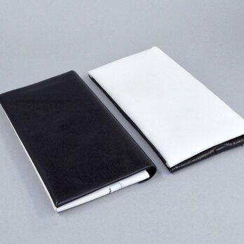 薄型二つ折り長財布　白×黒　革製　組み立て　の画像