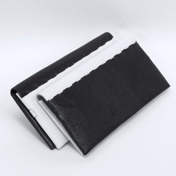 薄型二つ折り長財布　黒×白　革製　組み立て　の画像
