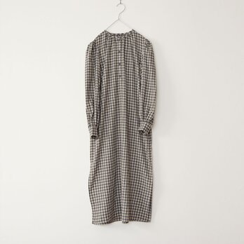 ヘリンボンギンガムチェック ロングワンピース　ベージュ×グレー