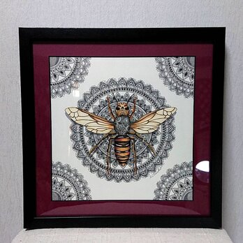 原画 肉筆 一点もの ボールペンアート 額装付き 百貨店作家 人気 ボールペン画 絵 オオスズメバチ ススメバチ 蜂 ハチの画像