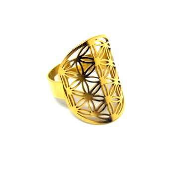 フラワーオブライフ　リング／指輪（ステンレス金色）（生命の花/神聖幾何学）の画像