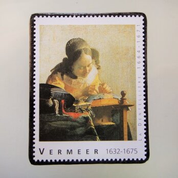 フランス　美術「フェルメール」切手ブローチ4594の画像