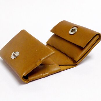 コンパクト三つ折り財布　イタリアンカーフ　キャメル/組み立ての画像