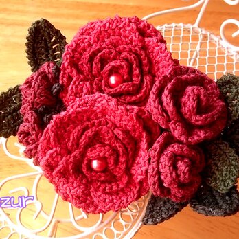 薔薇のコサージュ　アンティークレッドの画像