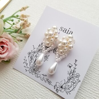 華やかなパールのピアス イヤリング p24538 結婚式  フォーマル パーティー 成人式 卒業式 入学式 セレモニー 披露宴の画像