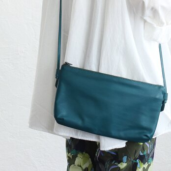 『オイルレザー 2wayショルダーバッグ papeete』 本牛革ポシェット サコッシュ （ターコイズ）