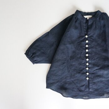 Linen button gather blouse 長袖 120sizeの画像
