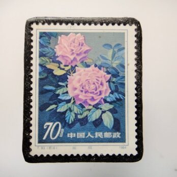 ★★★中国　薔薇切手ブローチ4621