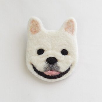 【受注制作】犬顔フェルトブローチ（フレンチブル・白）の画像