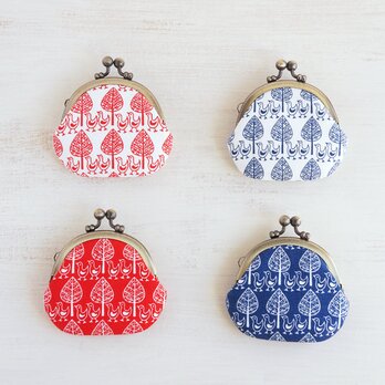 ■丸型がま口コインケース / 小鳥柄ドイツコットン■ cloche(k)
