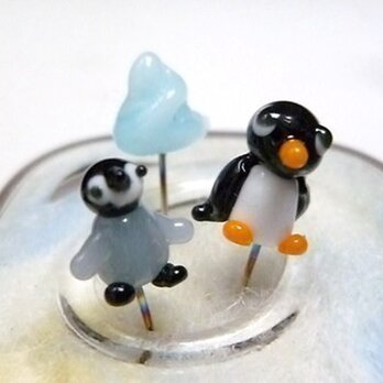 ガラスのマチ針　ペンギンセットの画像