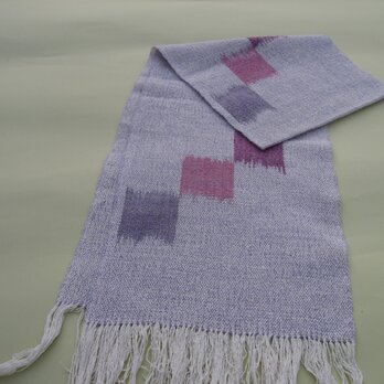 手織り たて絣マフラー MUF112A  ピンク パープル系 シルク ラメ入りの画像