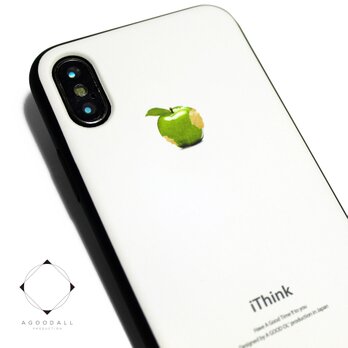 iphoneXSMAXケース / iphoneXSMAXカバー レザーケースカバー（オフホワイト)青リンゴ シンプル XsMAXの画像