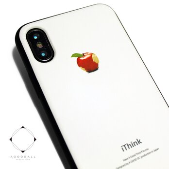 iphoneXSMAXケース / iphoneXSMAXカバー レザーケースカバー（オフホワイト)赤リンゴ シンプル XsMAXの画像
