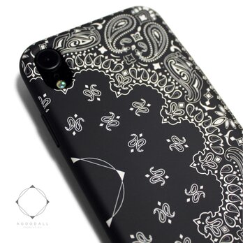 iphoneXRケース/iphoneXRカバー レザーケースカバー（ペイズリー×ブラック）paisleyアイフォンXRの画像